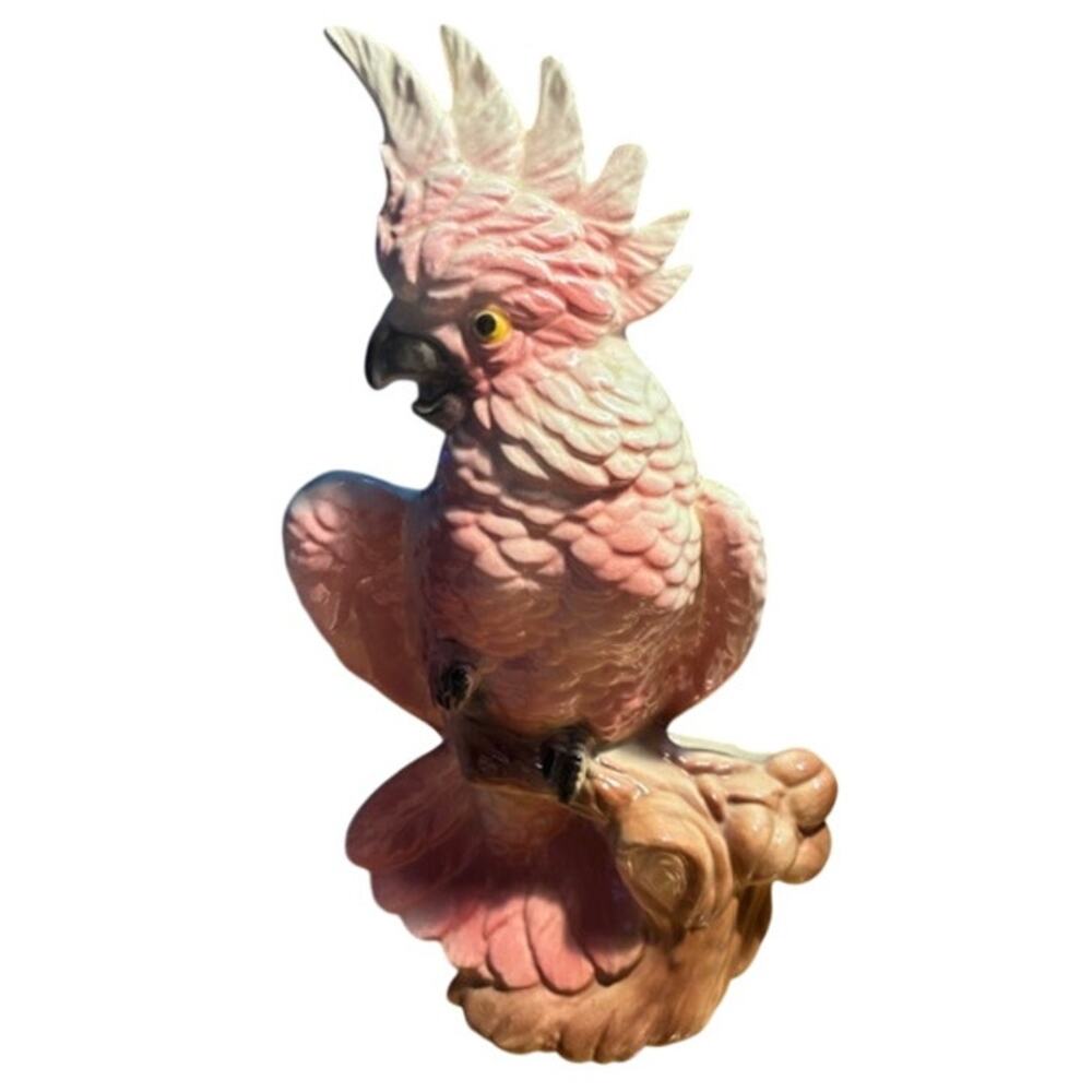 Mid Century Vintage‎ Pink Cockatoo Ceramic Figurine Planter Great Condition